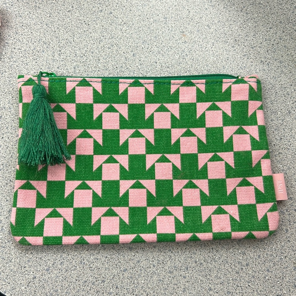 IPSY August 2023 Pink and Green Geometric Print Makeup Bag